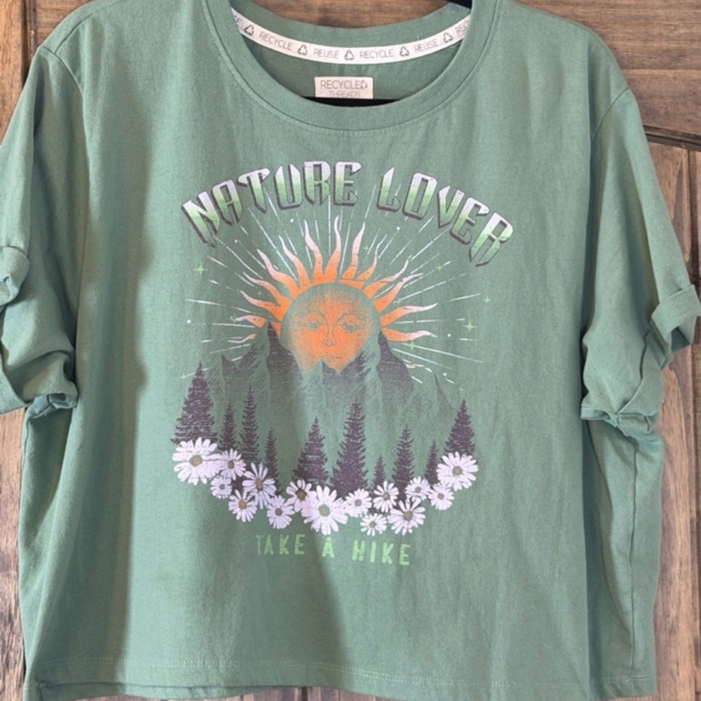 Nature Lover Take a Hike Green nature Graphic Crop Top - Recycled Threads XL